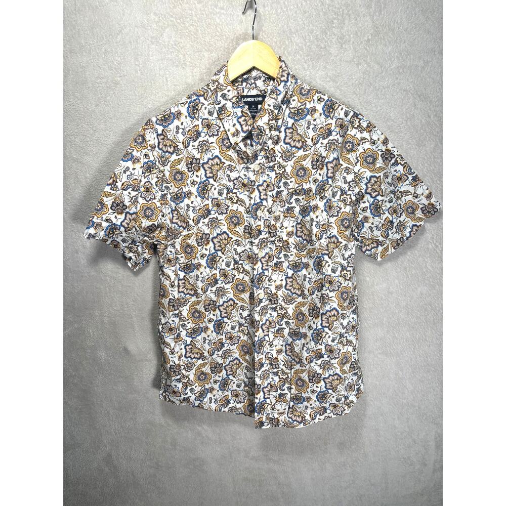Lands End Paisley Print Short Sleeve Shirt Traditional Fit Mens Medium - Picture 1 of 6